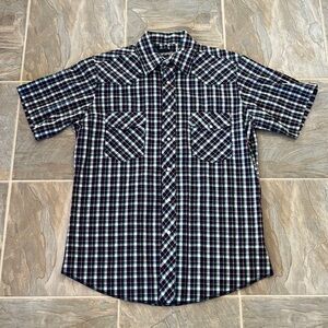 Wrangler Vintage Pearl Snap Short Sleeve Western Shirt Size M Plaid Mens
